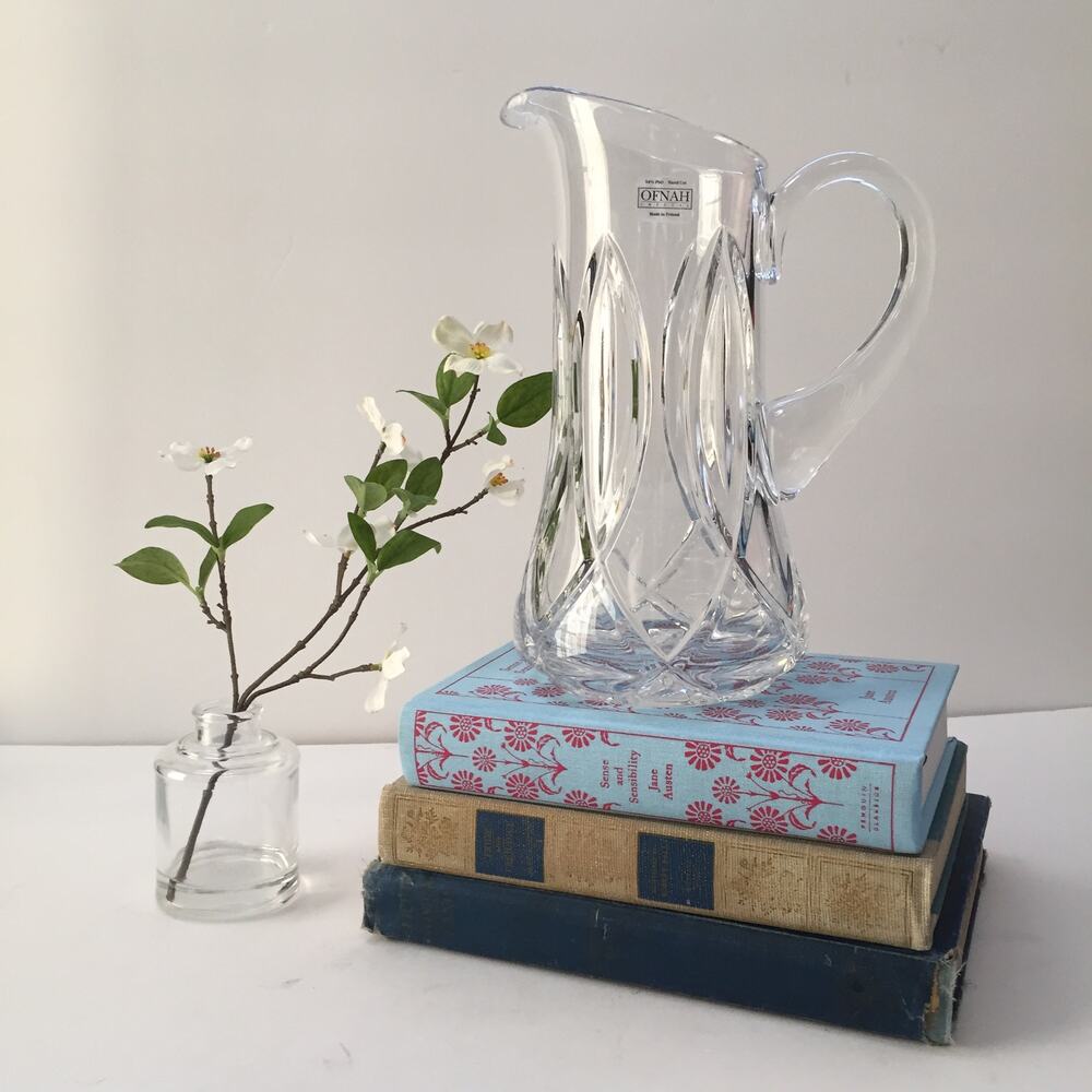 Vintage Ofnah Poland Lead Crystal Cut Glass Pitcher